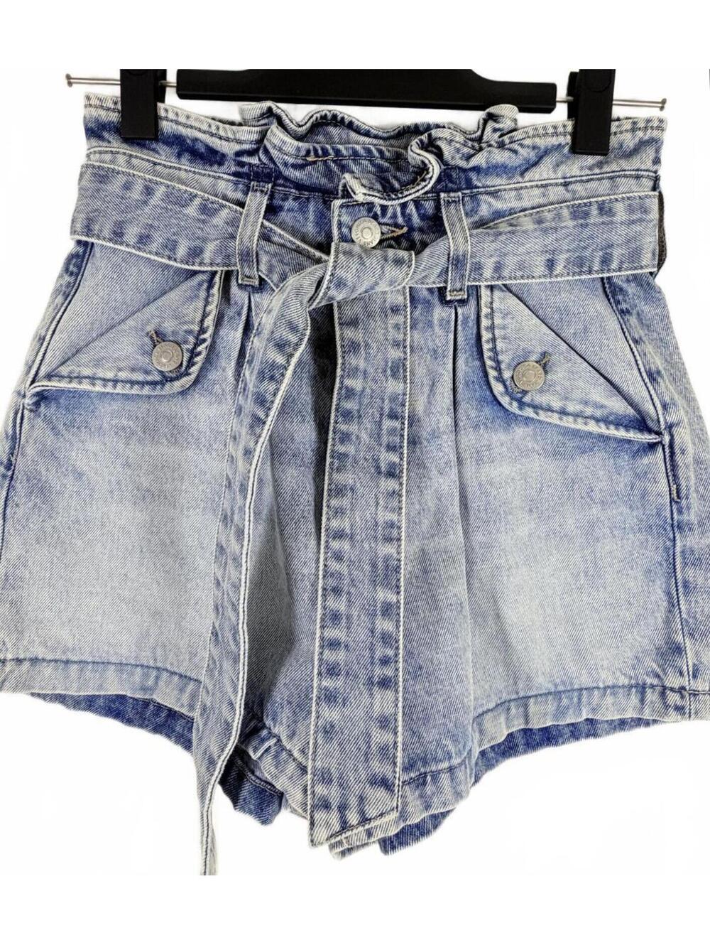 Veronica Beard Nori Paperbag Denim Shorts High Rise Tie Waist Blue Size 24